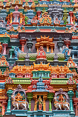 Image showing Sculptures on Hindu temple tower