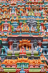 Image showing Sculptures on Hindu temple tower