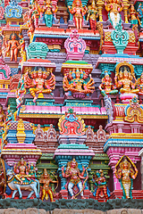 Image showing Sculptures on Hindu temple tower