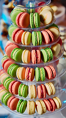 Image showing Selection of decorative desserts on buffet table at catered event