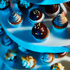 Image showing Selection of decorative desserts on buffet table at catered event