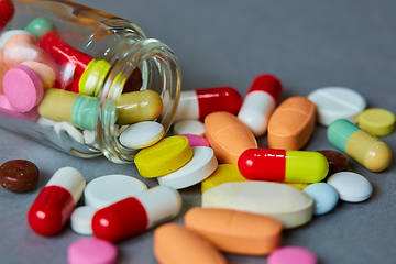 Image showing Close up of many colorful pills