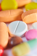 Image showing Close up of many colorful pills