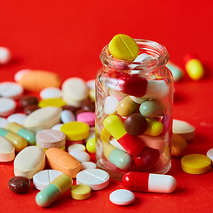 Image showing Close up of many colorful pills