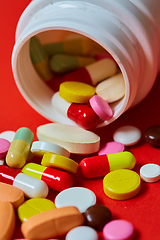 Image showing Close up of many colorful pills