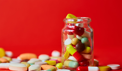 Image showing Close up of many colorful pills