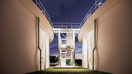 Image showing stair between two water tanks at nght 3d model