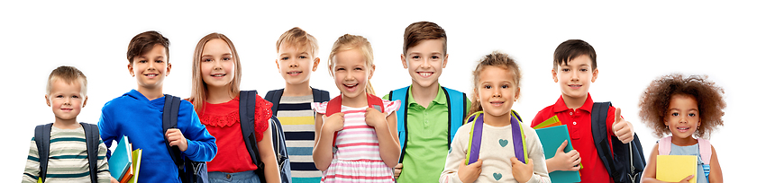 Image showing happy international children with school bags