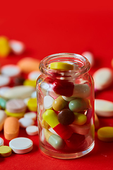 Image showing Close up of many colorful pills