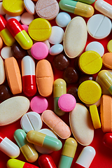 Image showing Close up of many colorful pills