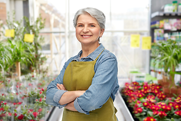 Image showing smiling senior woman in gardening center