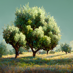 Image showing Olive plantation with old olive trees in Italy.