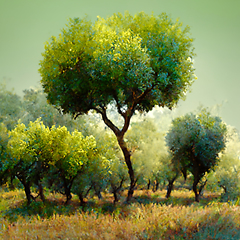 Image showing Olive plantation with old olive trees in Italy.