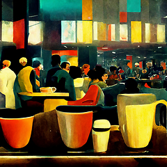 Image showing People meeting in cafe, drinking beer in pub, sitting at table o