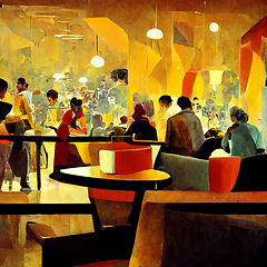 Image showing People meeting in cafe, drinking beer in pub, sitting at table o