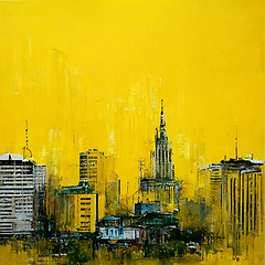 Image showing Abstract buildings in city on watercolor painting. City on digit