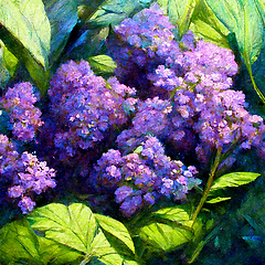 Image showing Hydrangea macrophylla - Beautiful bush of hydrangea flowers.