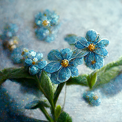 Image showing Bunch of small blue forget me not flowers with leaves.