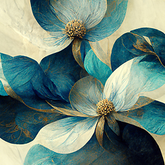 Image showing Blue and golden watercolor flower Illustration