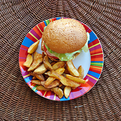 Image showing cheeseburger and fries