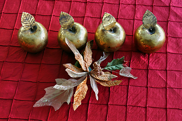 Image showing golden apples and flower christmas decoration