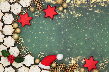 Image showing Christmas Mince Pie Background and Festive Bauble Decorations 