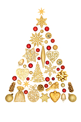 Image showing Christmas Tree Shape Concept with Red and Gold Decorations  