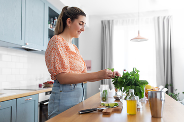 Image showing woman making cocktail drinks at home kitchen