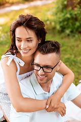 Image showing happy couple hugging at summer park