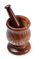 Image showing Wooden mortar and pestle isolated