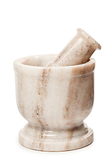 Image showing Marble mortar and pestle on white