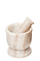 Image showing Marble mortar and pestle on white