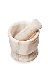 Image showing Marble mortar and pestle on white