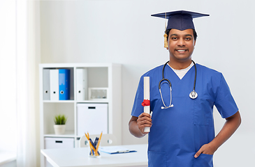 Image showing happy indian doctor or male nurse with stethoscope