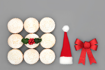 Image showing Christmas Mince Pies Santa Hat and Red Bow Decorations 