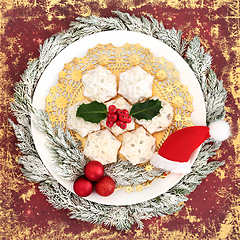 Image showing Christmas Mince Pies with Tree Bauble Decorations 