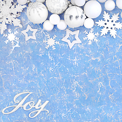 Image showing Christmas Joy Sign with Snowflakes and Festive Tree Decorations