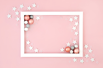 Image showing Christmas Pink Background with Stars and Tree Deciorations