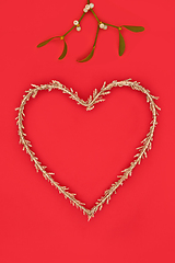 Image showing Christmas Mistletoe with Love Heart Wreath Decoration