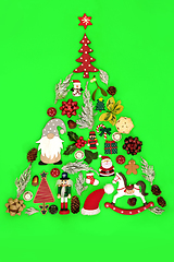 Image showing Christmas Tree Shape Concept with Eco Friendly Decorations  