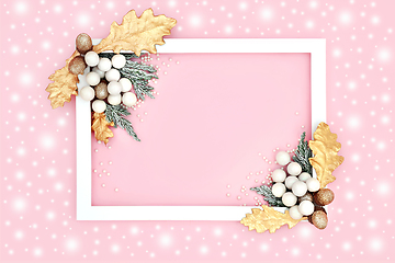 Image showing Christmas Decorative Background Border with Decorations and Snow