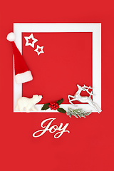 Image showing Christmas Joy Sign Background with Festive Tree Decorations