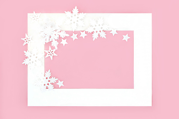 Image showing Snowflake and Star Abstract Festive Christmas Pink Background 