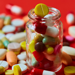 Image showing Close up of many colorful pills