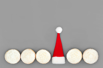 Image showing Christmas Santa Hat and Traditional Mince Pies