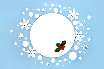 Image showing Christmas Plate with Holly Snowflakes and Frosted Decorations