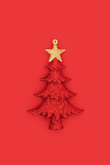 Image showing Christmas Tree Red Bauble Glitter Decoration 