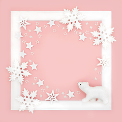 Image showing Christmas Polar Bear Snowflake and Star Magical Background  