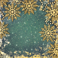 Image showing Christmas Gold Glitter Snowflake Background Border