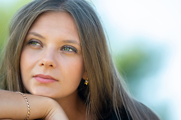 Image showing Close-up portrait of a beautiful twenty-five-year-old girl of Slavic appearance